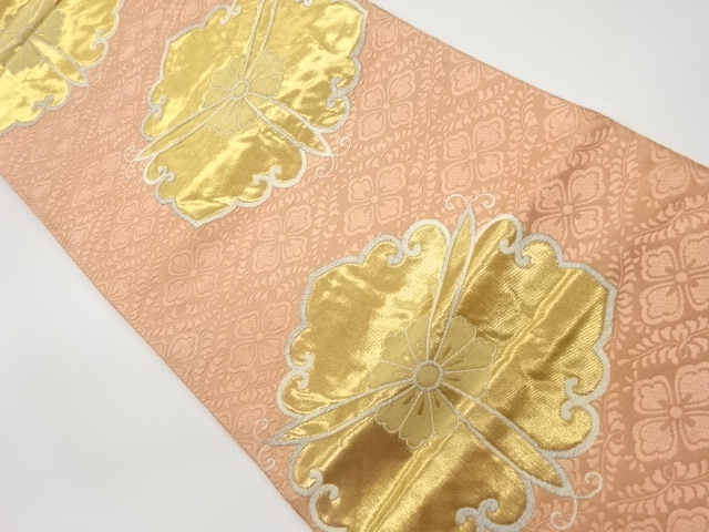JAPANESE KIMONO / VINTAGE FUKURO OBI / WOVEN FLOWER RHOMBUS & FLOWER CREST